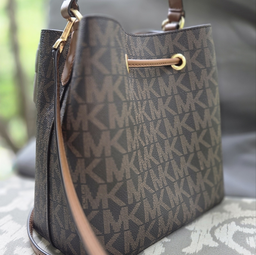 Michael Kors Brown Signature Shoulder Bag with Gold Accents
